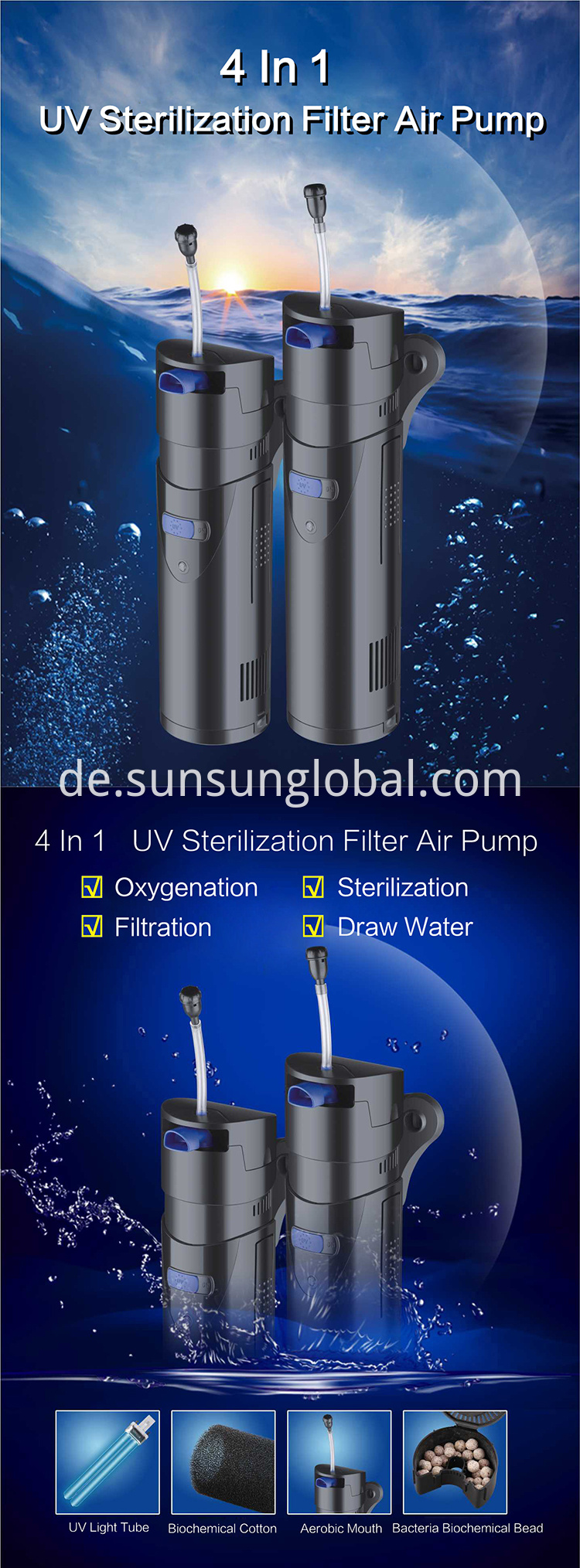 Sunsun Mini Aquarium 12v Elektrischer DC Marine Motor UV-Licht Wasserfilterpumpe